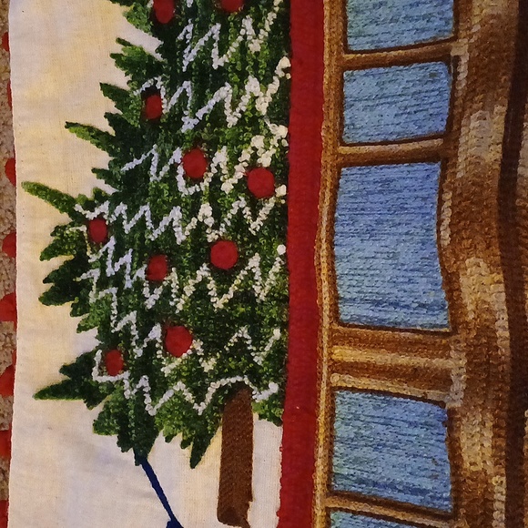 Holiday embroidered linen table runner red truck with tree - Picture 3 of 9